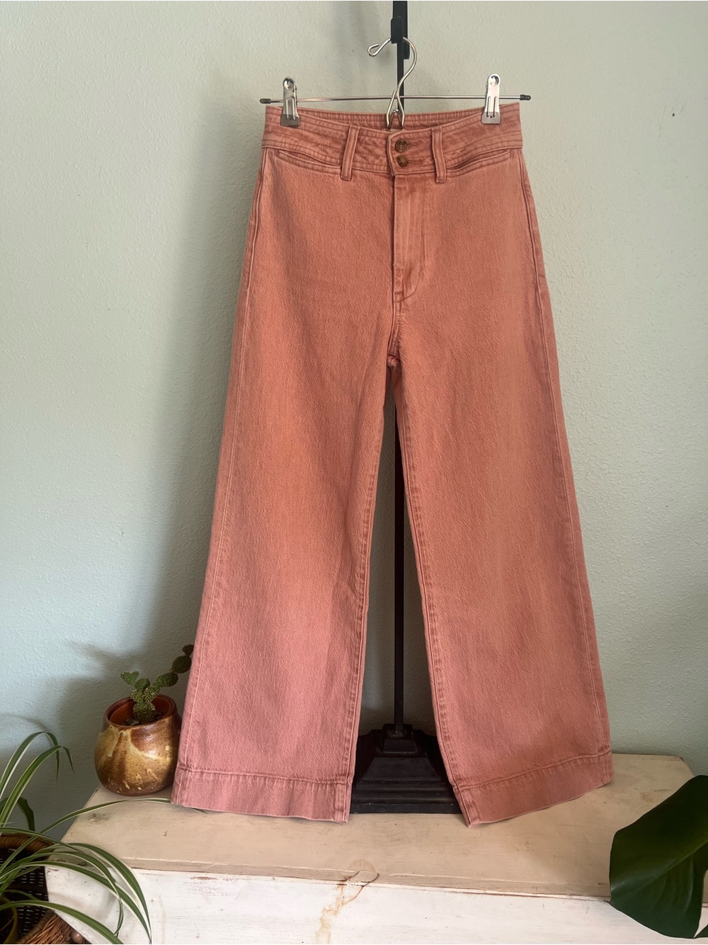 Faherty Rose Pink Wide Leg Cropped Jeans Size 25 High Rise